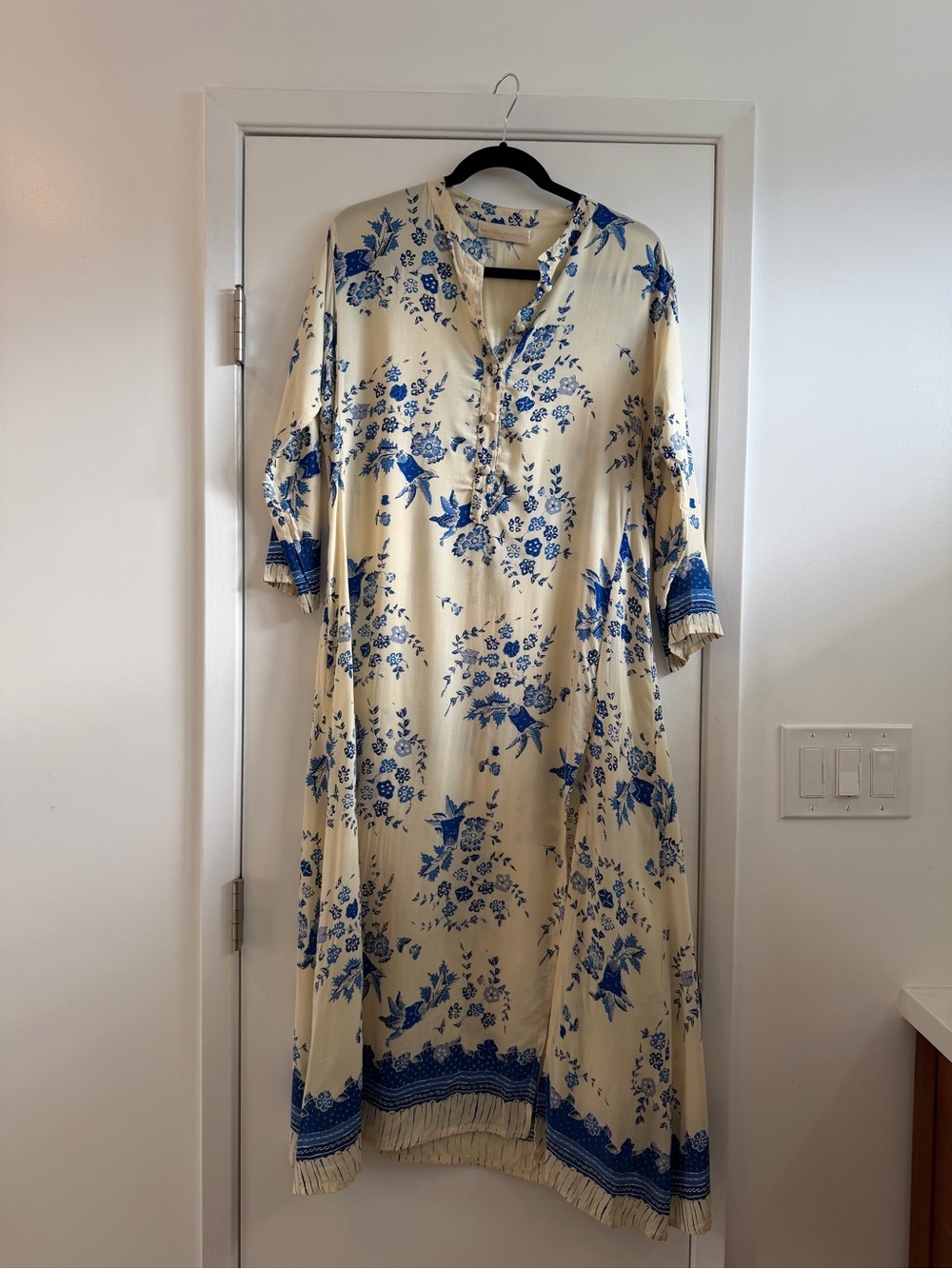 Natalie Martin Cream Dress with Blue Floral Print